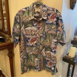 Vintage COOKE STREET Men Multicolor Turtle Print Short Sleeve Shirt Size 2XL